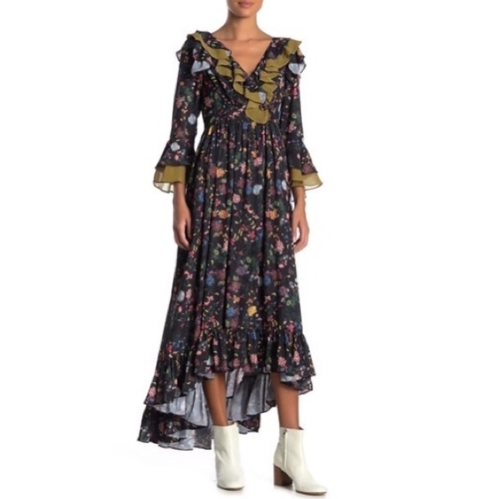 TOV Floral Houndstooth Ruffle High/Low Hem Dress - Picture 3 of 6